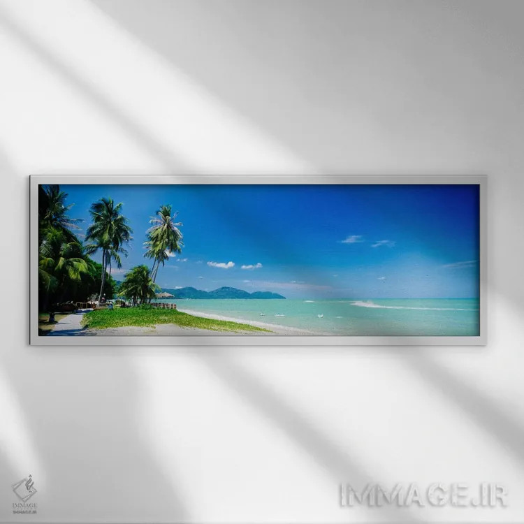 تابلو Penang Island, Malaysia,نمای دور از پارک ملی پنانگ از باتو فرینگی، جزیره پنانگ، مالزی اثر پانورامیک ایمجز (استودیو عکاسی عریض) - نمای قابدار سفید