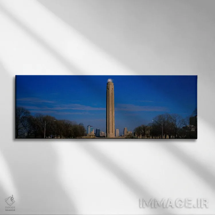 تابلو Liberty Memorial, Kansas City, Missouri, USA,نمای پایین به بالا از یک بنای یادبود در پارک، یادبود آزادی، کانزاس سیتی، میسوری، ایالات متحده آمریکا اثر پانورامیک ایمجز (استودیو عکاسی عریض) - نمای روبهرو روی دیوار