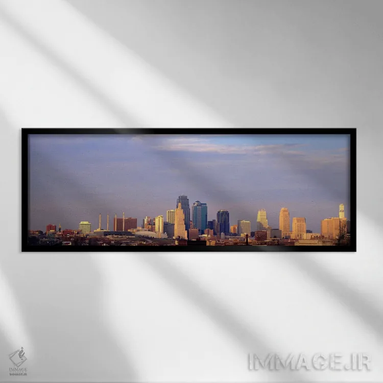 تابلو Kansas City, Missouri, USA,آسمانخراشها در یک شهر، کانزاس سیتی، میسوری، ایالات متحده آمریکا اثر پانورامیک ایمجز (استودیو عکاسی عریض) - نمای قابدار مشکی