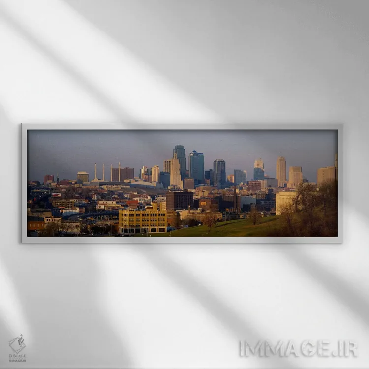 تابلو Kansas City, Missouri, USA,نمای زاویه بالا از نمای شهری، کانزاس سیتی، میسوری، ایالات متحده آمریکا اثر پانورامیک ایمجز (استودیو عکاسی عریض) - نمای قابدار سفید