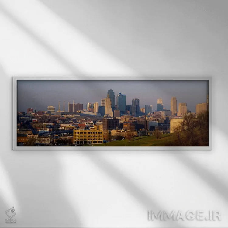 تابلو Kansas City, Missouri, USA,نمای زاویه بالا از نمای شهری، کانزاس سیتی، میسوری، ایالات متحده آمریکا اثر پانورامیک ایمجز (استودیو عکاسی عریض) - نمای قابدار سفید