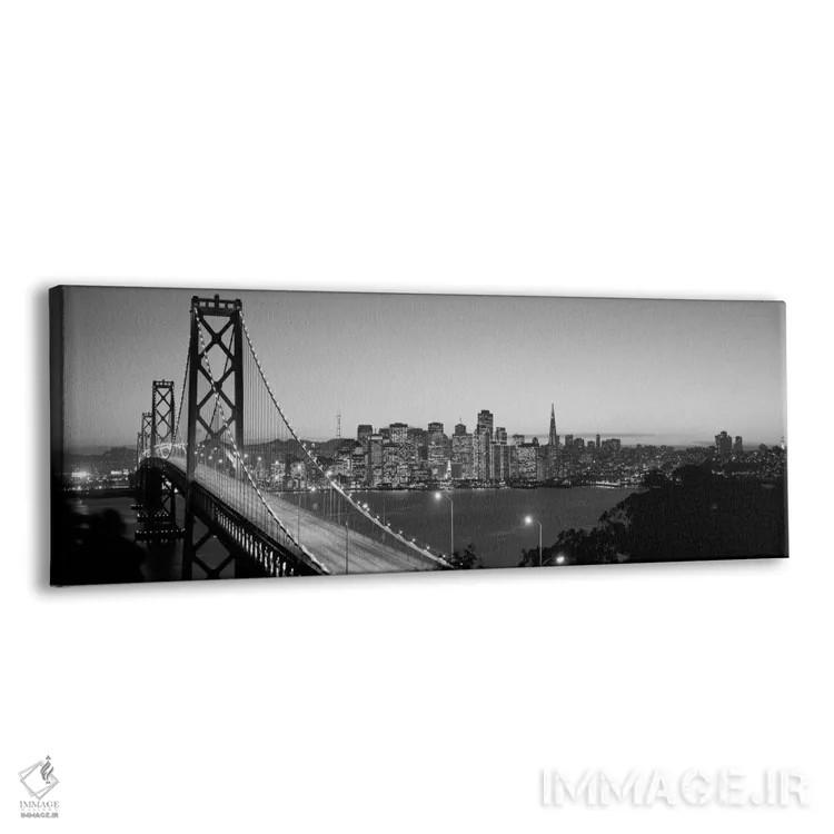 تابلو San Francisco, California, USA (black & white),پل بی در شب، سانفرانسیسکو، کالیفرنیا، آمریکا (سیاه و سفید) اثر پانورامیک ایمجز (استودیو عکاسی عریض) - نمای پرسپکتیو محصول