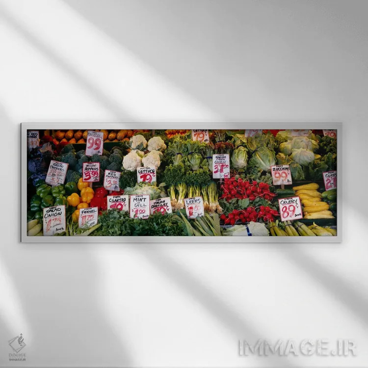 تابلو Seattle, Washington State, USA,نمای نزدیک از بازار پایک پلیس، سیاتل، ایالت واشنگتن، ایالات متحده آمریکا اثر پانورامیک ایمجز (استودیو عکاسی عریض) - نمای قابدار سفید