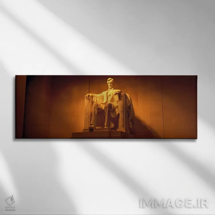 تابلو Washington DC, Lincoln Memorial, Low angle view of the statue of Abraham Lincoln,آمریکا، واشینگتن دیسی، یادبود لینکلن، نمای زاویه پایین از تندیس آبراهام لینکلن اثر پانورامیک ایمجز (استودیو عکاسی عریض) - نمای روبهرو روی دیوار