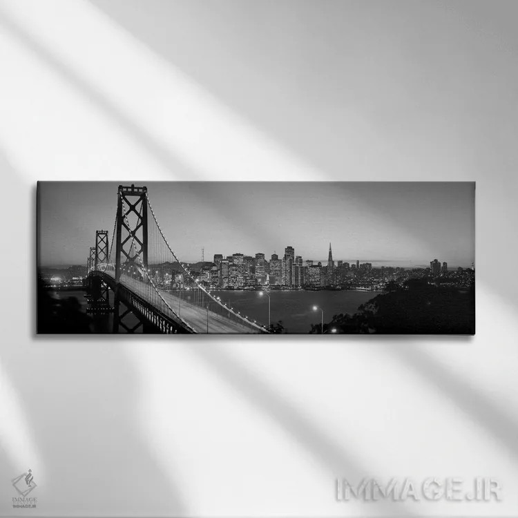 تابلو San Francisco, California, USA (black & white),پل بی در شب، سانفرانسیسکو، کالیفرنیا، آمریکا (سیاه و سفید) اثر پانورامیک ایمجز (استودیو عکاسی عریض) - نمای روبهرو روی دیوار