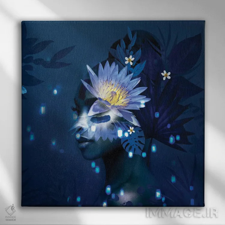 تابلو زن با آواتار نورانی اثر دانیلو د آلکساندریا - نمای روبهرو روی دیوار