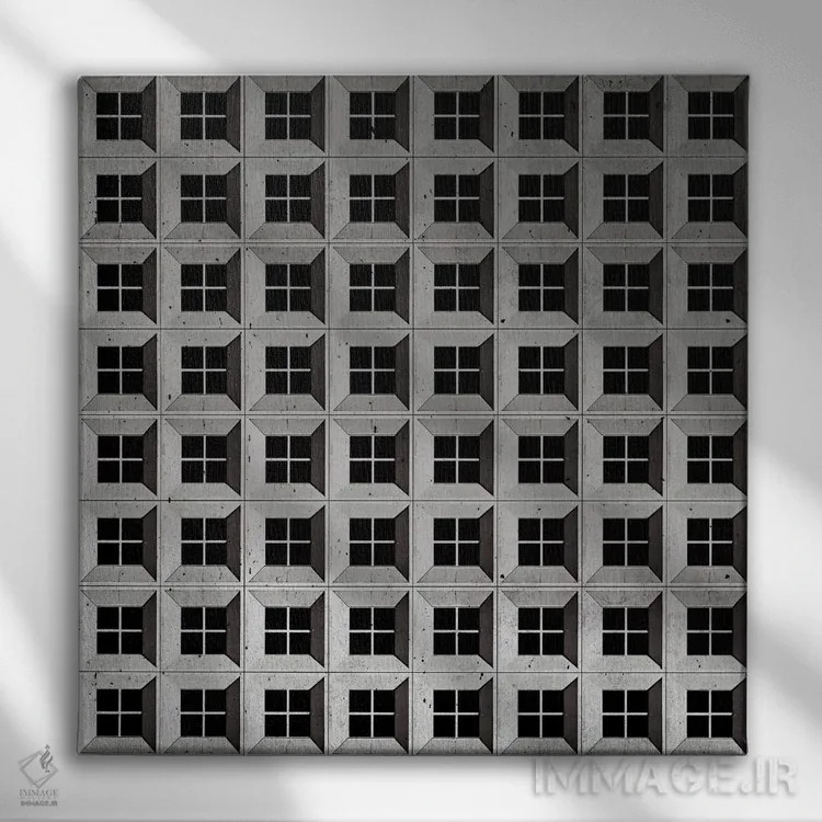 تابلو پنجره انتزاعی پنج اثر دانیلو د آلکساندریا - نمای روبهرو روی دیوار