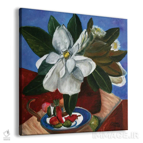 تابلو طبیعت بیجان گل ماگنولیا و گلدان اثر درک مککری - نمای پرسپکتیو محصول