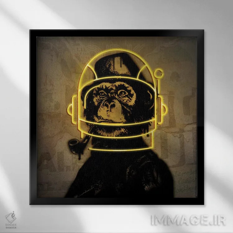 تابلو میمون نئونی اثر دانیلو د آلکساندریا - نمای قابدار مشکی