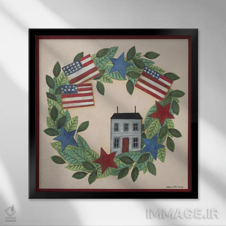 تابلو حلقهٔ تزئینی خانهٔ سالتباکس میهنپرستانه اثر برنادت دمینگ - نمای قابدار مشکی