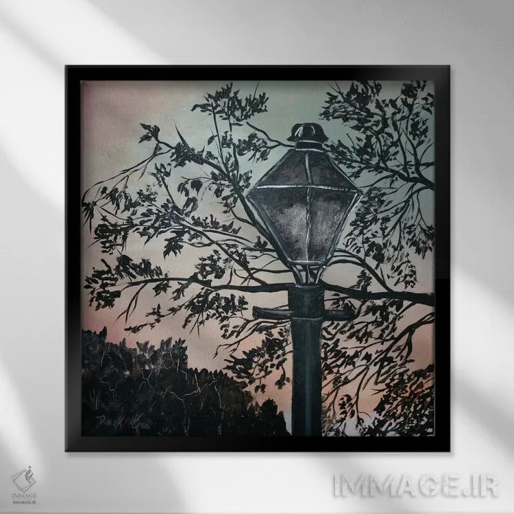 تابلو نقاشی چراغ خیابانی اثر درک مککری - نمای قابدار مشکی