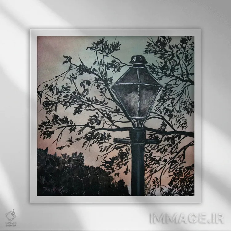 تابلو نقاشی چراغ خیابانی اثر درک مککری - نمای قابدار سفید