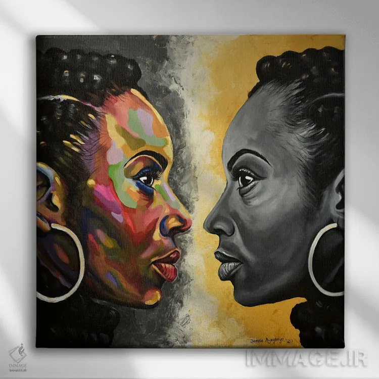تابلو همزاد اثر دامولا آیگبایو - نمای روبهرو روی دیوار