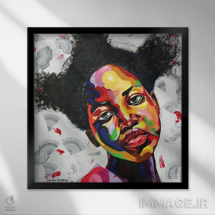 تابلو آزاد اما گرسنه اثر دامولا آیگبایو - نمای قابدار مشکی