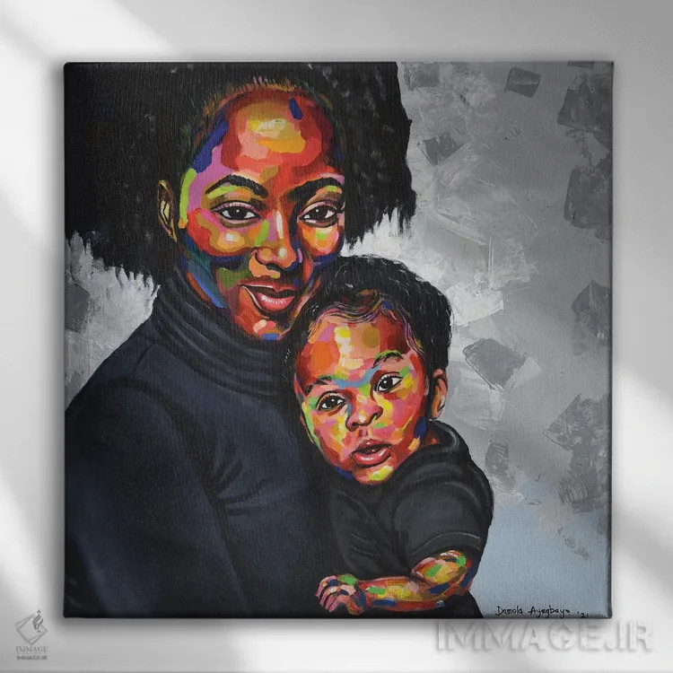 تابلو پیوند مادری II اثر دامولا آیگبایو - نمای روبهرو روی دیوار