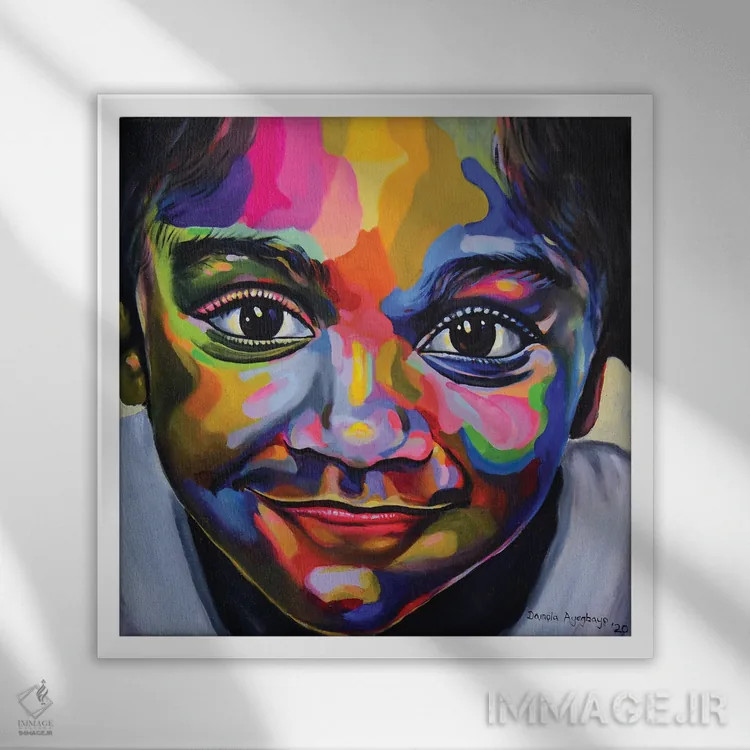 تابلو شادمانی اثر دامولا آیگبایو - نمای قابدار سفید