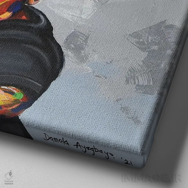 تابلو پیوند مادری II اثر دامولا آیگبایو - نمای نزدیک بافت بوم