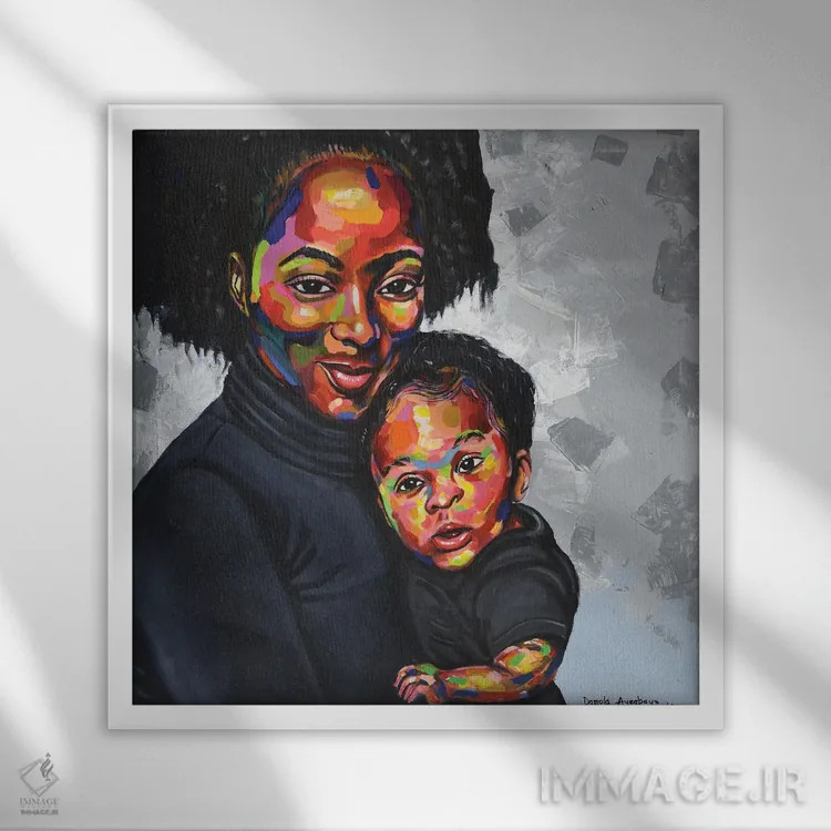 تابلو پیوند مادری II اثر دامولا آیگبایو - نمای قابدار سفید