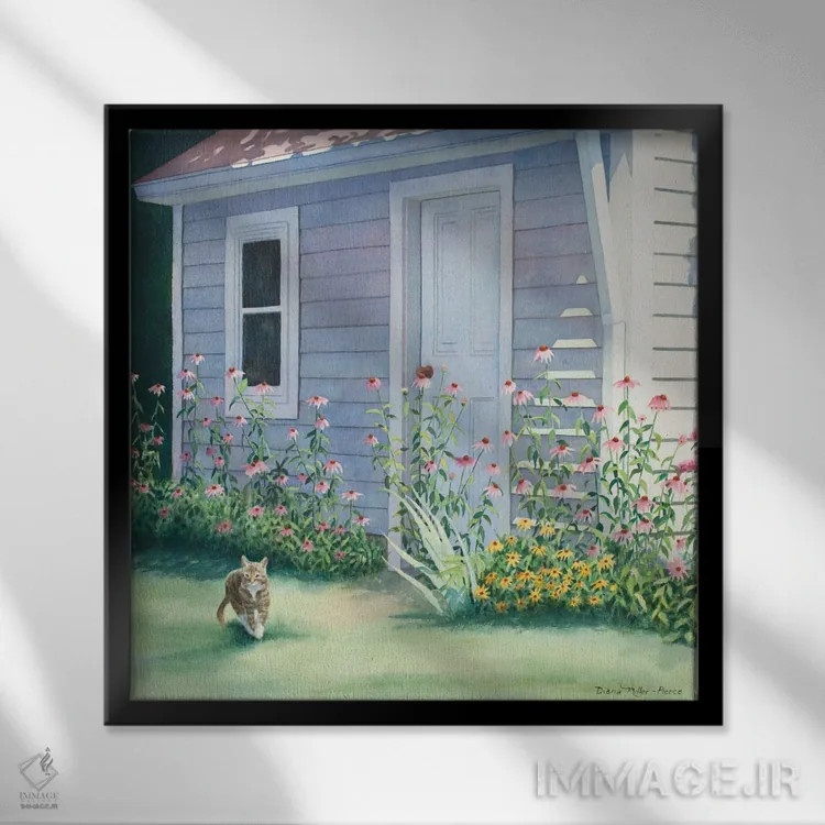 تابلو در کمین - گربه اثر دیانا میلر-پیرس - نمای قابدار مشکی