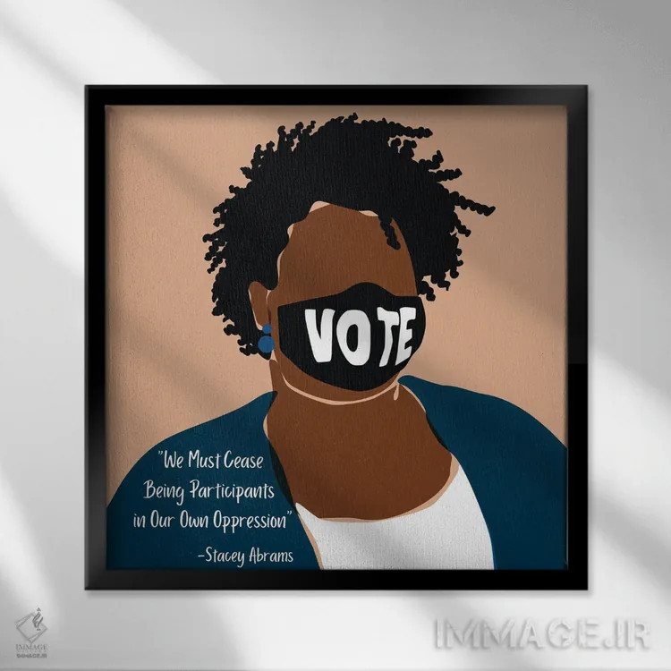 تابلو استیسی آبرامز اثر دومونیک براون - نمای قابدار مشکی