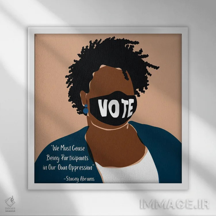 تابلو استیسی آبرامز اثر دومونیک براون - نمای قابدار سفید