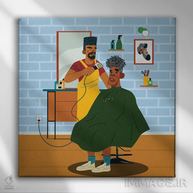 تابلو کمال قیچی (موی آرایشگری) اثر دومونیک براون - نمای روبهرو روی دیوار