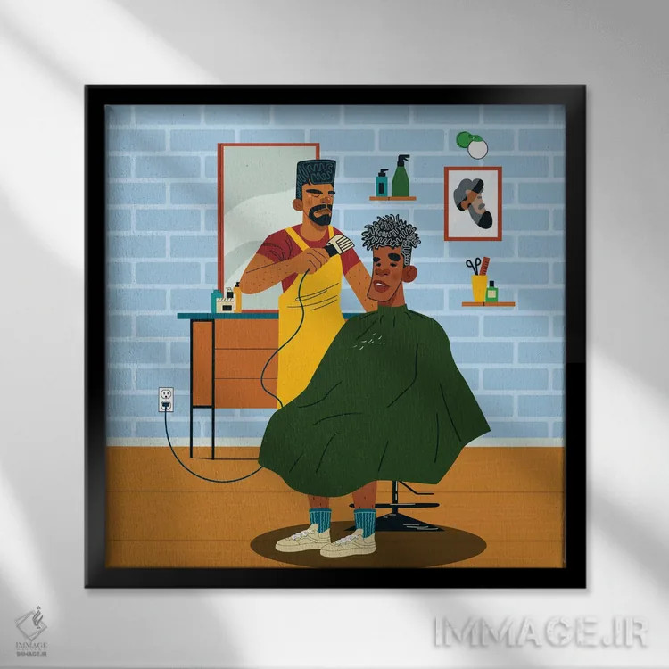 تابلو کمال قیچی (موی آرایشگری) اثر دومونیک براون - نمای قابدار مشکی