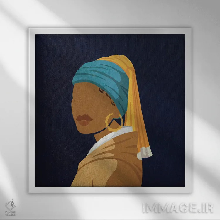 تابلو دختر با گوشواره بامبو اثر دومونیک براون - نمای قابدار سفید