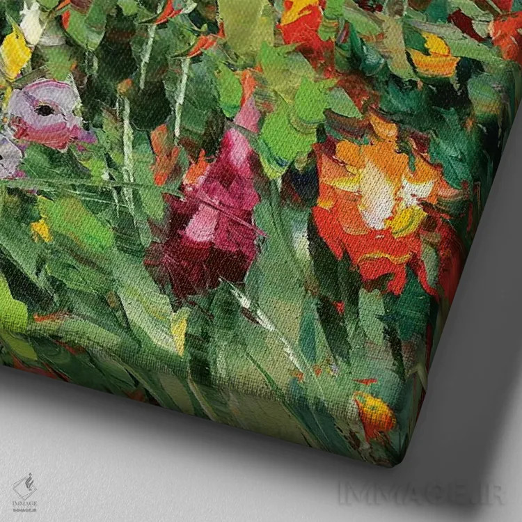 تابلو گلهای موزاییکی ۱ اثر دمیتری اسپیروس - نمای نزدیک بافت بوم