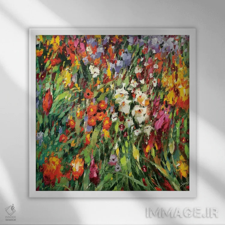 تابلو گلهای موزاییکی ۲ اثر دمیتری اسپیروس - نمای قابدار سفید