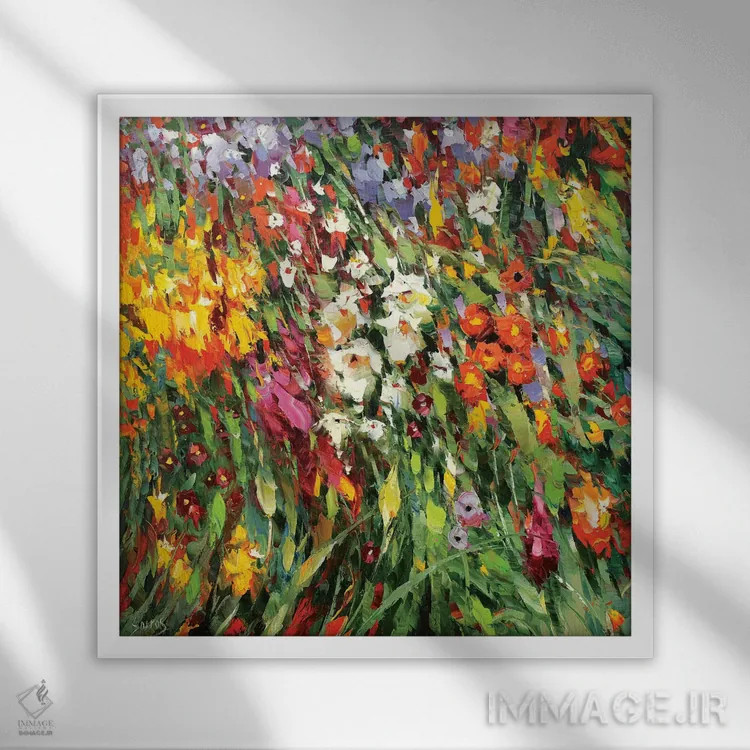 تابلو گلهای موزاییکی ۱ اثر دمیتری اسپیروس - نمای قابدار سفید