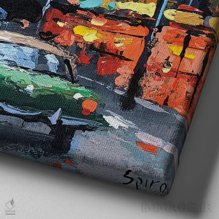 تابلو طرح شبانه اثر دمیتری اسپیروس - نمای نزدیک بافت بوم