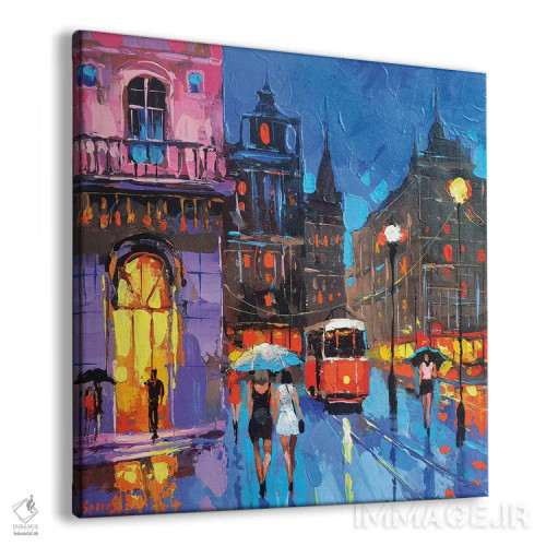 تابلو بوی شهر شبانه اثر دمیتری اسپیروس - نمای پرسپکتیو محصول