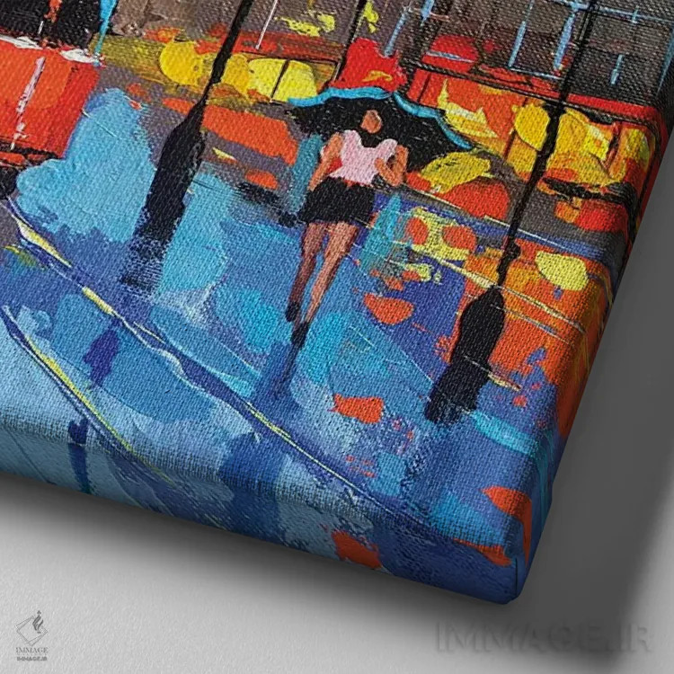 تابلو بوی شهر شبانه اثر دمیتری اسپیروس - نمای نزدیک بافت بوم