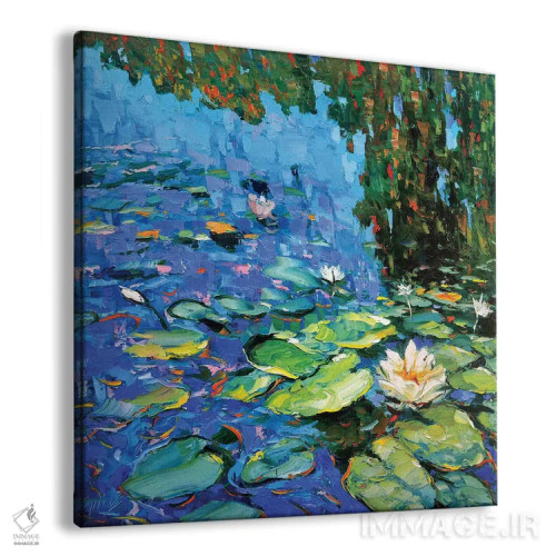 تابلو نیلوفرهای آبی شکوفا اثر دمیتری اسپیروس - نمای پرسپکتیو محصول