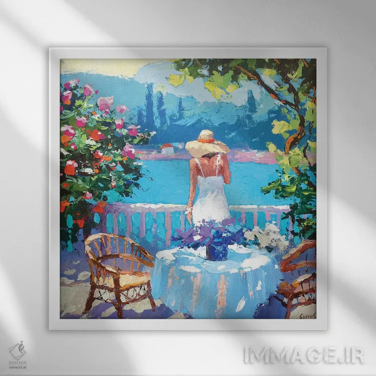 تابلو بالکن تابستانی اثر دمیتری اسپیروس - نمای قابدار سفید