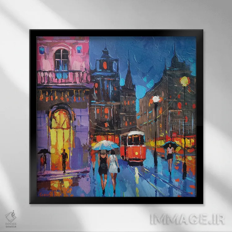 تابلو بوی شهر شبانه اثر دمیتری اسپیروس - نمای قابدار مشکی
