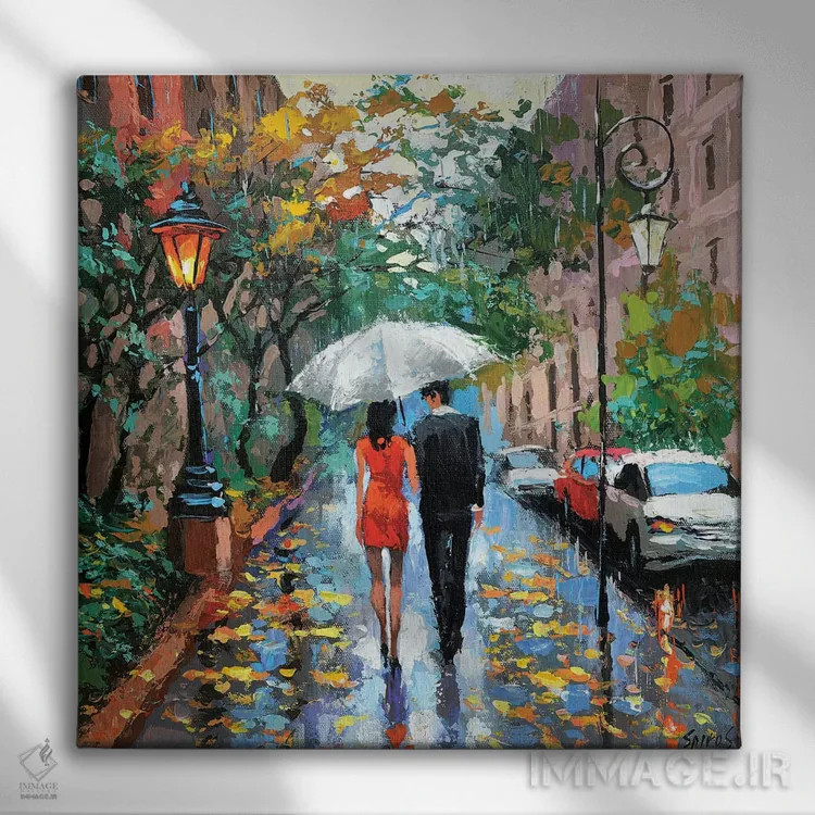 تابلو امروز بارانی است اثر دمیتری اسپیروس - نمای روبهرو روی دیوار