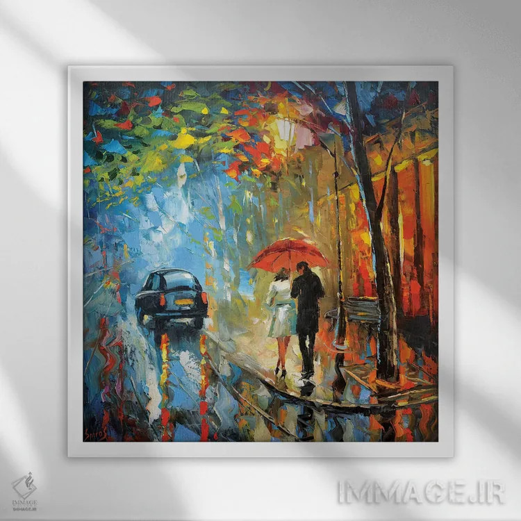 تابلو باران سپتامبر اثر دمیتری اسپیروس - نمای قابدار سفید