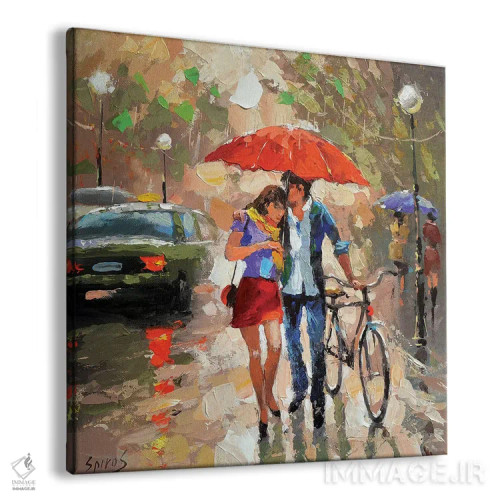 تابلو پیادهروی در باران اثر دمیتری اسپیروس - نمای پرسپکتیو محصول