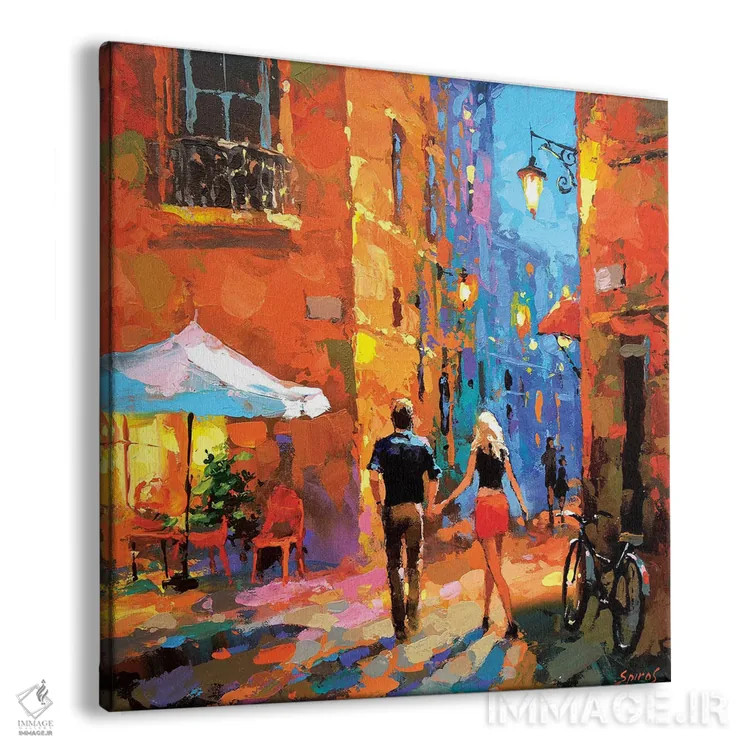 تابلو قدمزنی در خیابانهای شبانه اثر دمیتری اسپیروس - نمای پرسپکتیو محصول