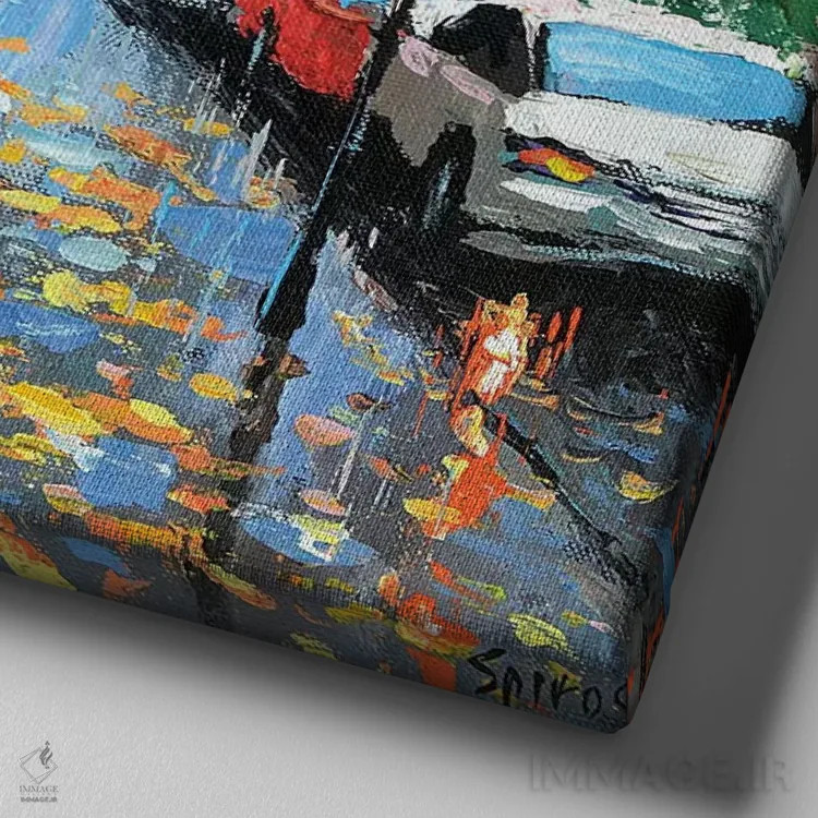 تابلو امروز بارانی است اثر دمیتری اسپیروس - نمای نزدیک بافت بوم