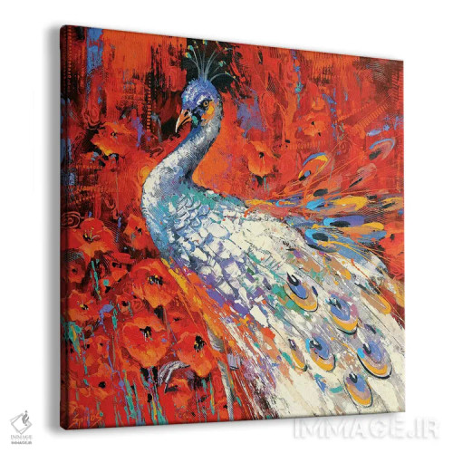 تابلو طاووس سفید و شقایقها اثر دمیتری اسپیروس - نمای پرسپکتیو محصول