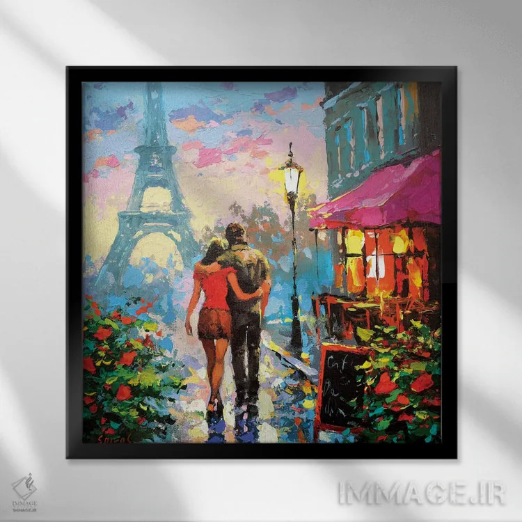 تابلو پیادهروی در شهر اثر دمیتری اسپیروس - نمای قابدار مشکی