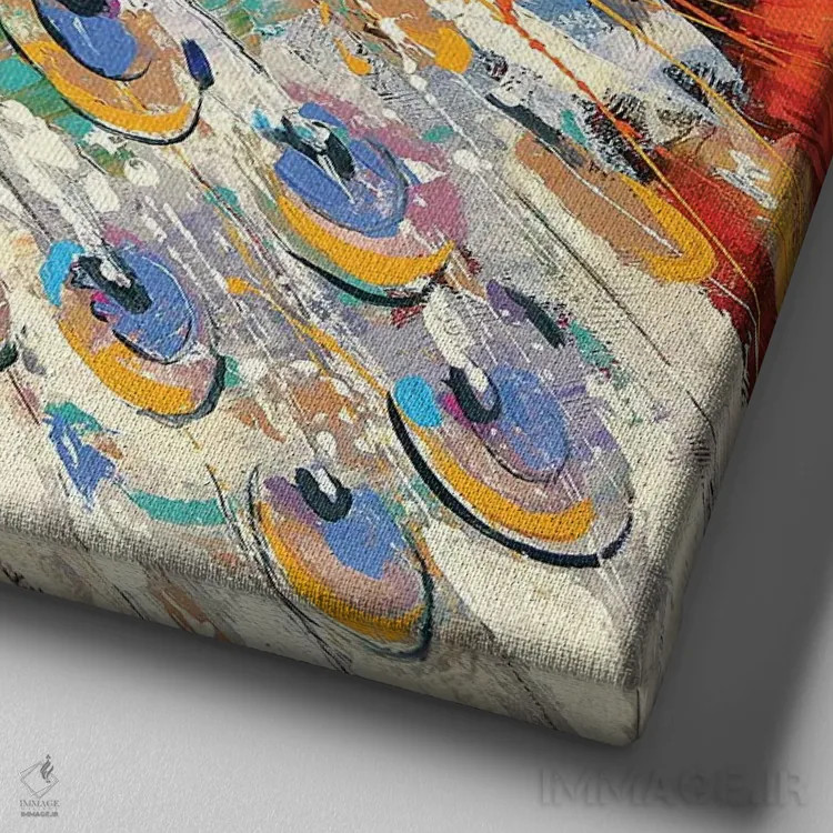 تابلو طاووس سفید و شقایقها اثر دمیتری اسپیروس - نمای نزدیک بافت بوم