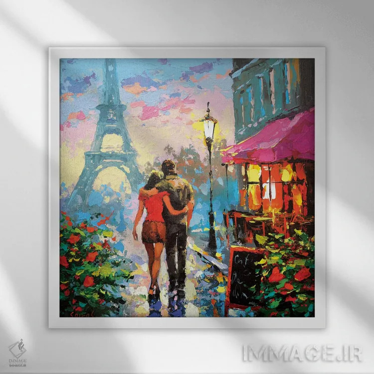 تابلو پیادهروی در شهر اثر دمیتری اسپیروس - نمای قابدار سفید