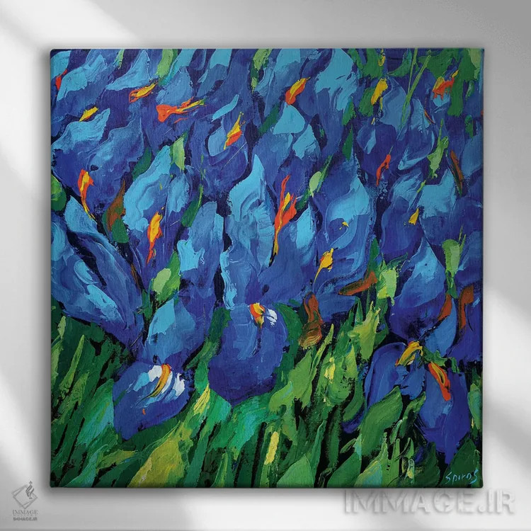 تابلو زنبقهای آبی ۲ اثر دمیتری اسپیروس - نمای روبهرو روی دیوار