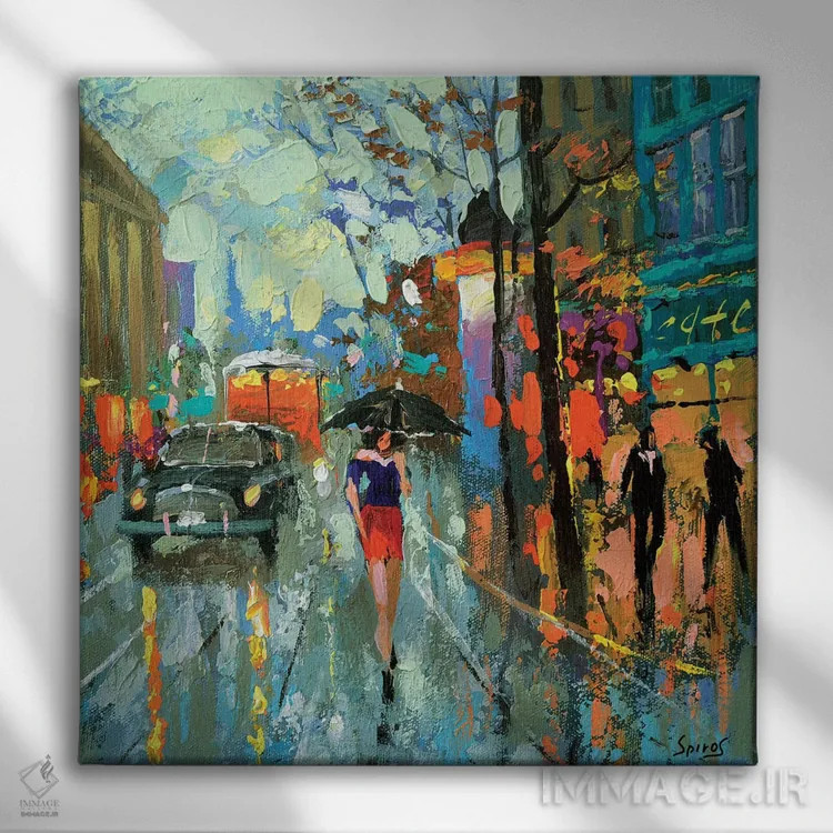 تابلو باران مُتفکرانه (باران سنگین) اثر دمیتری اسپیروس - نمای روبهرو روی دیوار