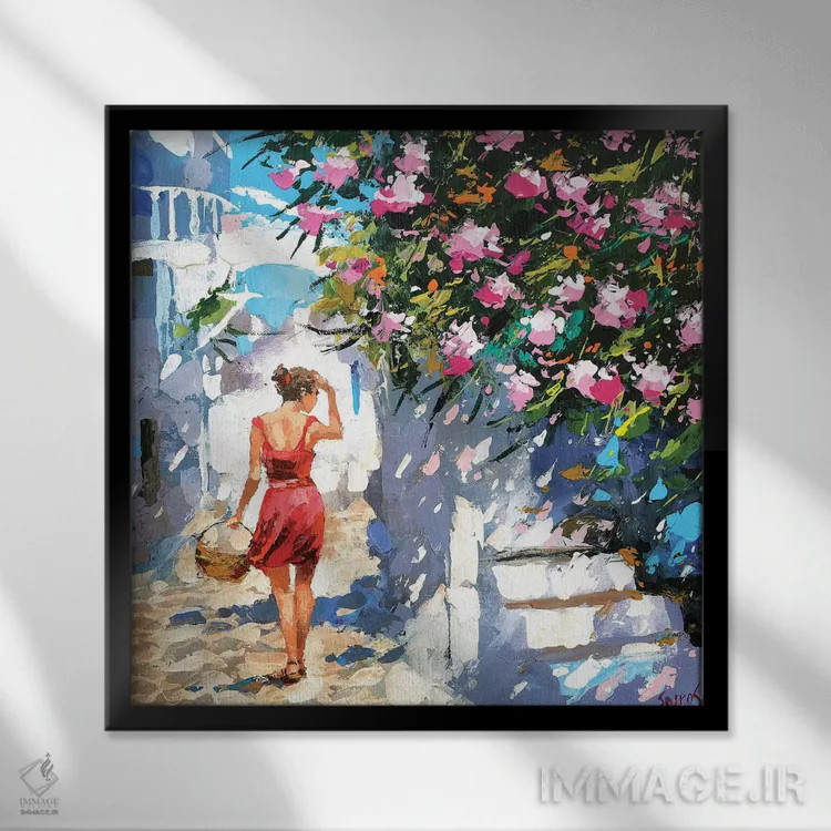 تابلو کوچه یونانی اثر دمیتری اسپیروس - نمای قابدار مشکی