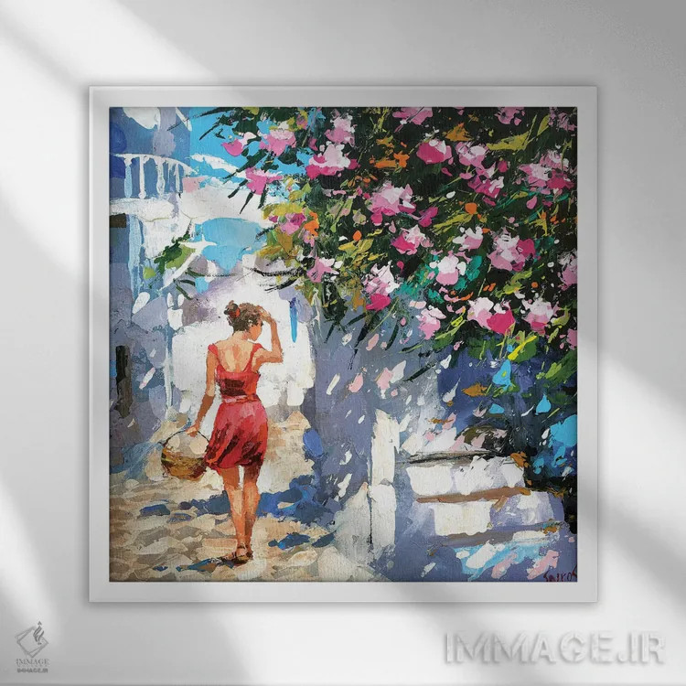 تابلو کوچه یونانی اثر دمیتری اسپیروس - نمای قابدار سفید